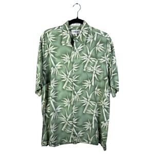 Campia Moda Mens Medium Green Bamboo Print Rayon Hawaiian Camp Shirt Vintage 90s